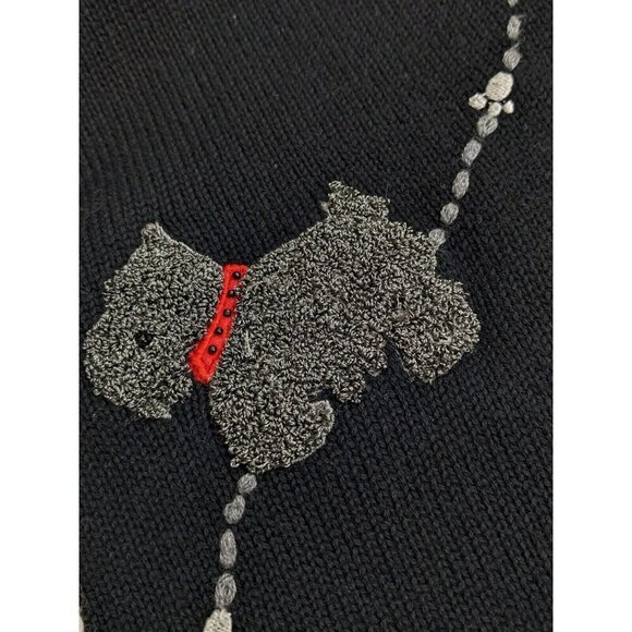 Vintage Sweater Vest Womens M Scottie Dog Novelty Embroidered Fun Button Black - Picture 5 of 6